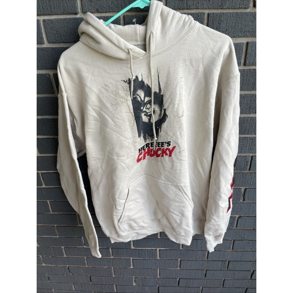 Hereeee's Chucky Beige Tan Mens Med Hoodie Sweatshirt Universal City Studios